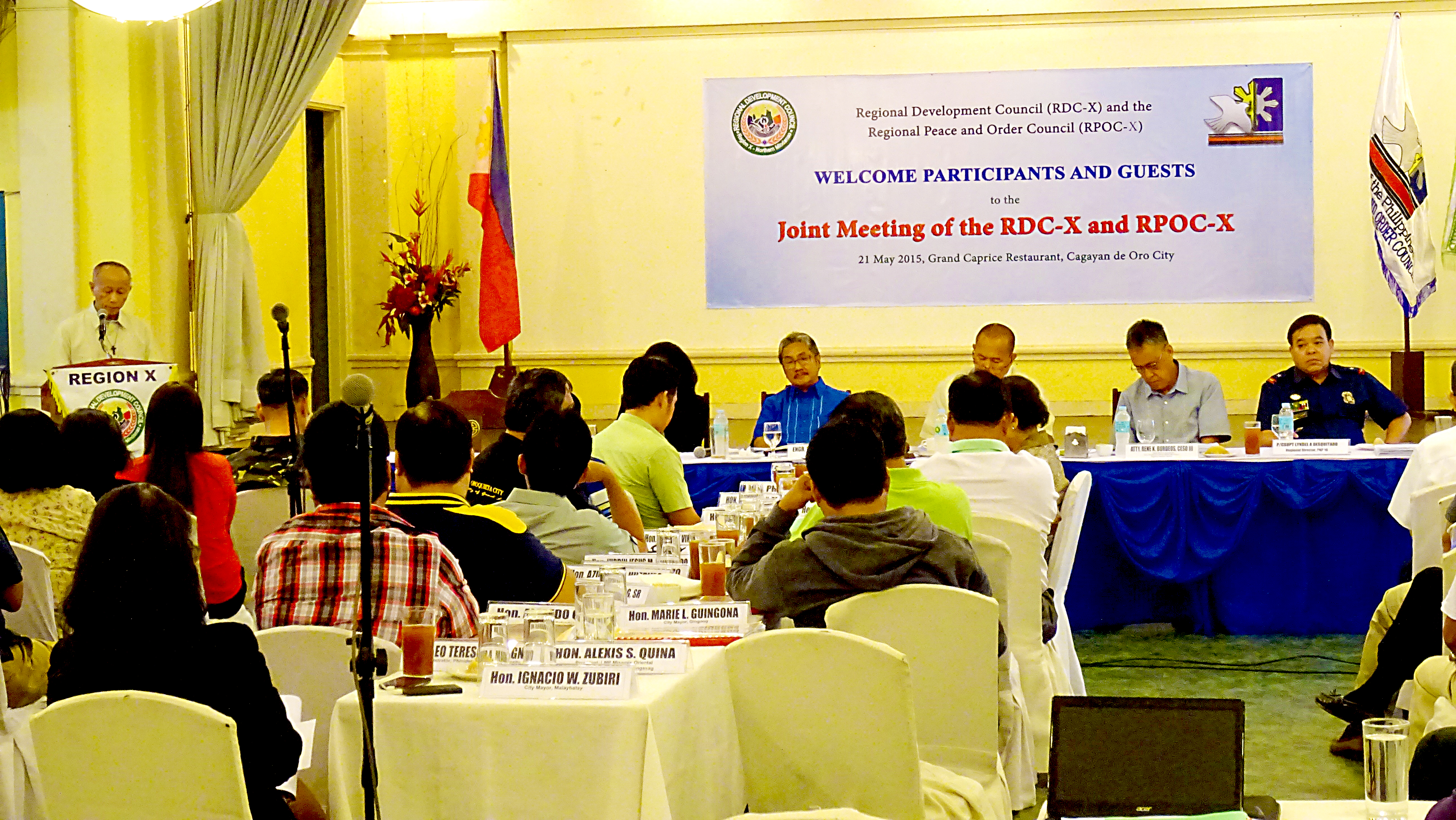 RESOLUTION. Cagayan de Oro Archbishop Antonio J. Ledesma, SJ, DD, introduces the resolution urging Congress to pass the BBL version that is true to the CAB, which was unanimously adopted and approved by the Regional Development Council and Regional Peace and Order Council of Northern Mindanao during their joint meeting this morning (May 21). (Photo by BONG D. FABE)